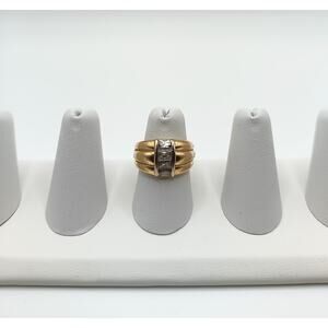 Vintage Yellow Gold Sterling Silver Ring Band Size 6.25 Cubic Zirconia